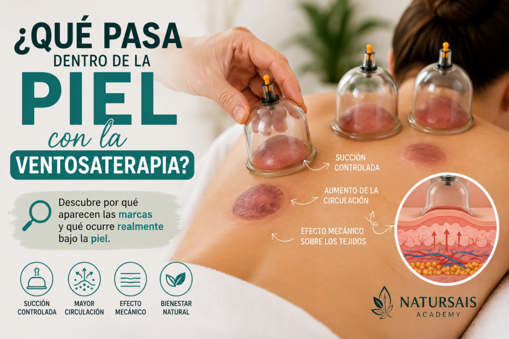 ¿Qué pasa dentro de la piel con la ventosaterapia? Imagen que muestra la aplicación de ventosas y las marcas producidas por la succión controlada.