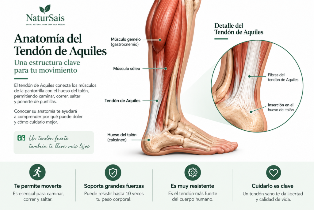 Anatomía del tendón de Aquiles con las principales estructuras del tobillo y la pantorrilla.