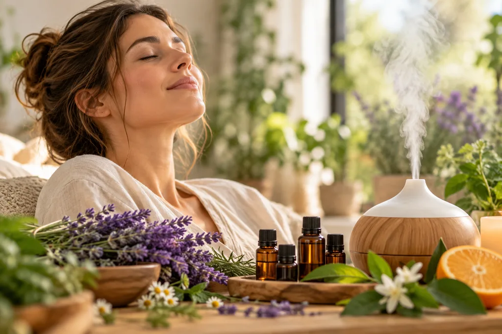Aromaterapia con aceites esenciales para relajación y bienestar