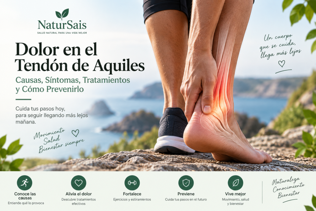 Persona con dolor en el tendón de Aquiles señalando la zona posterior del tobillo.
