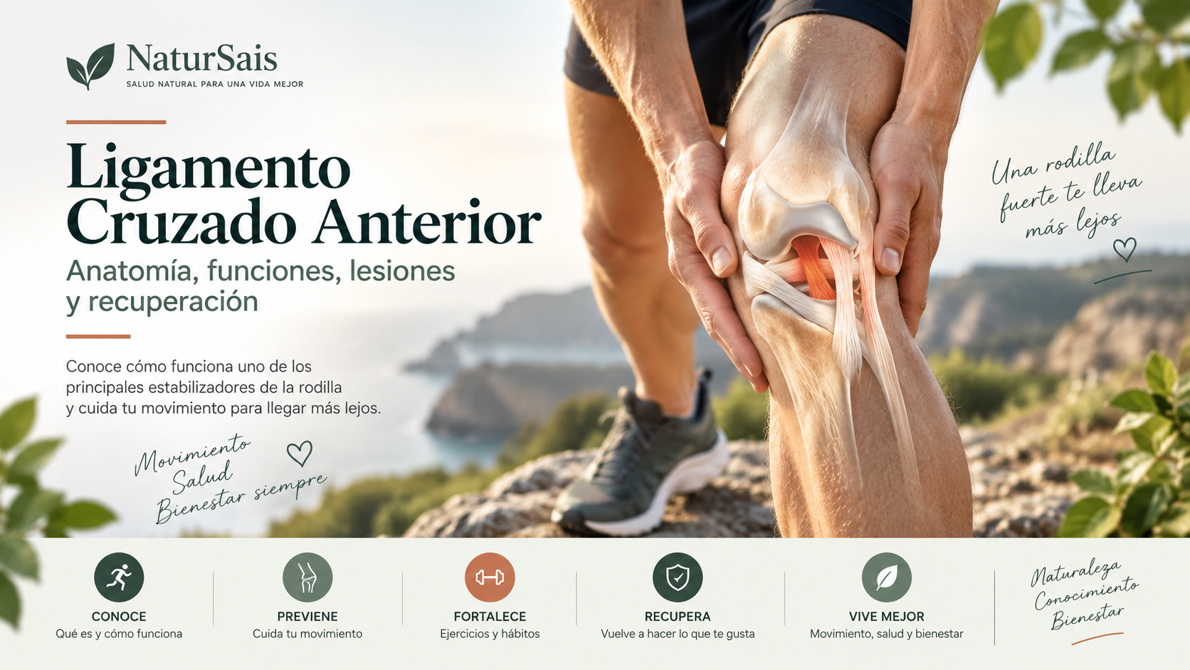 Ilustración anatómica del ligamento cruzado anterior de la rodilla